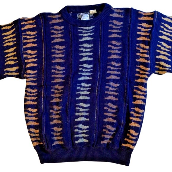 K. Cosa 3D Textured Knit Crewneck Sweater Mens Size L  VTG 90s Mod Pullover - Picture 3 of 13